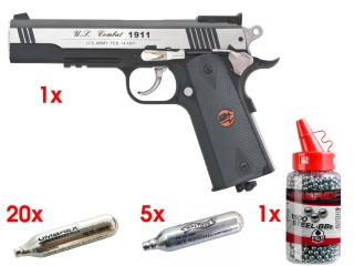 Vzduchová pištoľ Bruni US Combat 1911 M strieborná SET